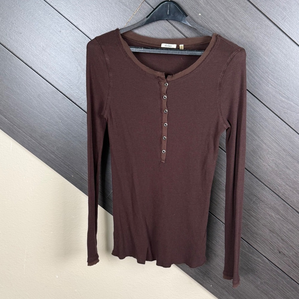 Dylan Women's Small Brown Waffle Knit Henley Long Sleeve Top Streetwear Y2K